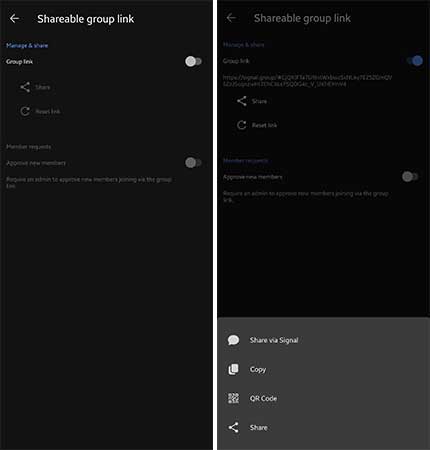 Sharing Signal group invite link