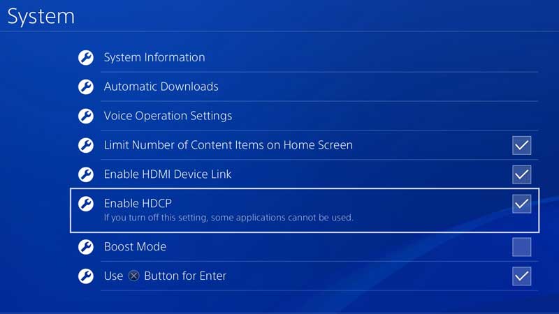 PS4 HDCP Settings