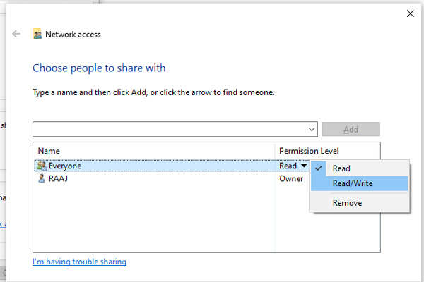 Windows 10 LAN User Permission