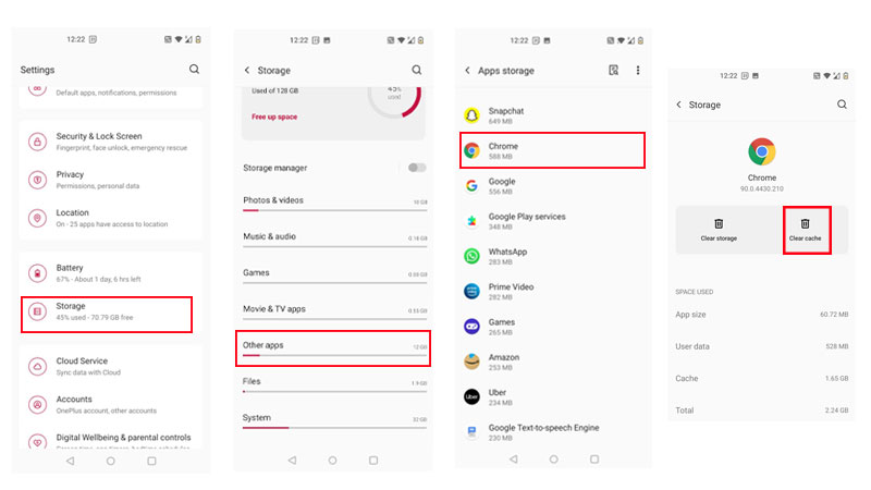 How to clear androids app cache