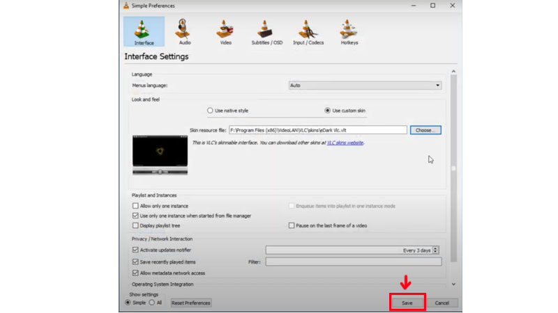 How to change VLC media player skin