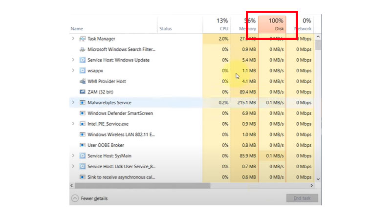 how to fix 100% disk usage