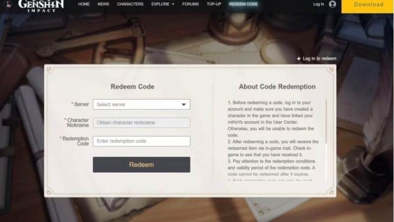Genshin Impact Redeem Code September 2021