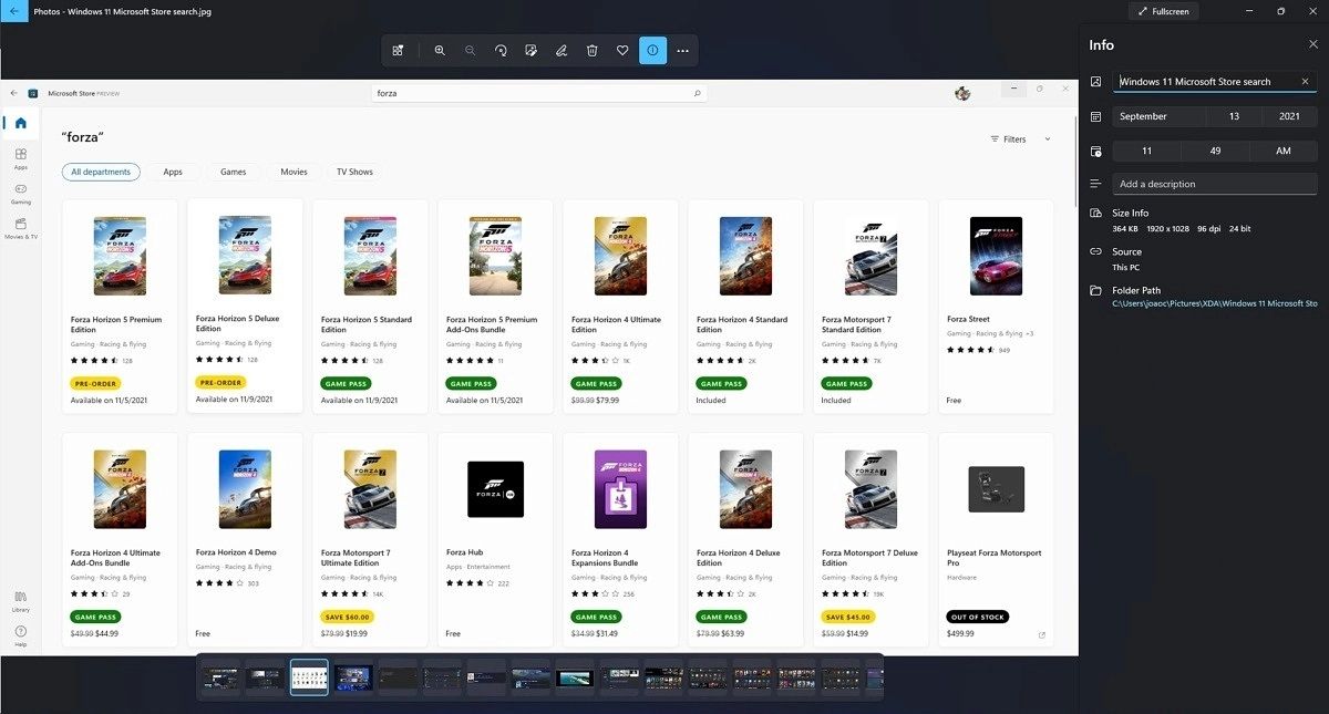 Windows 11 Photos app Info Pane