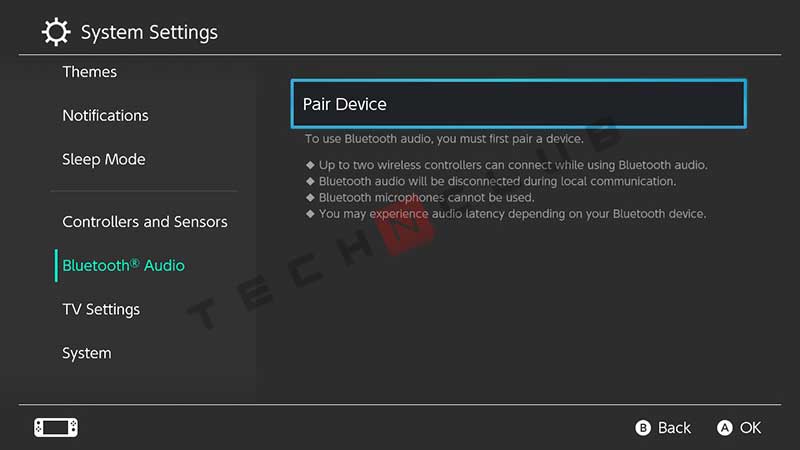 Switch Bluetooth Settings