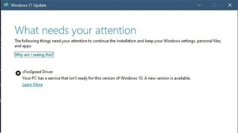 cFosSpeed Driver Windows 11 Upgrade Error