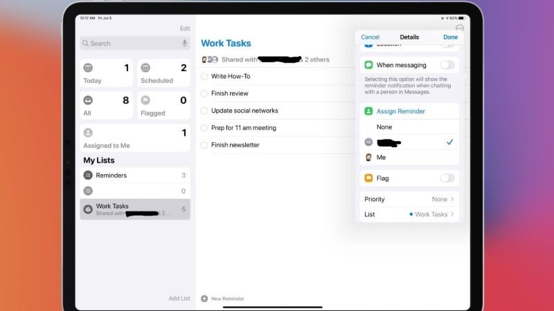assign tasks to others in reminders app in macos monterey