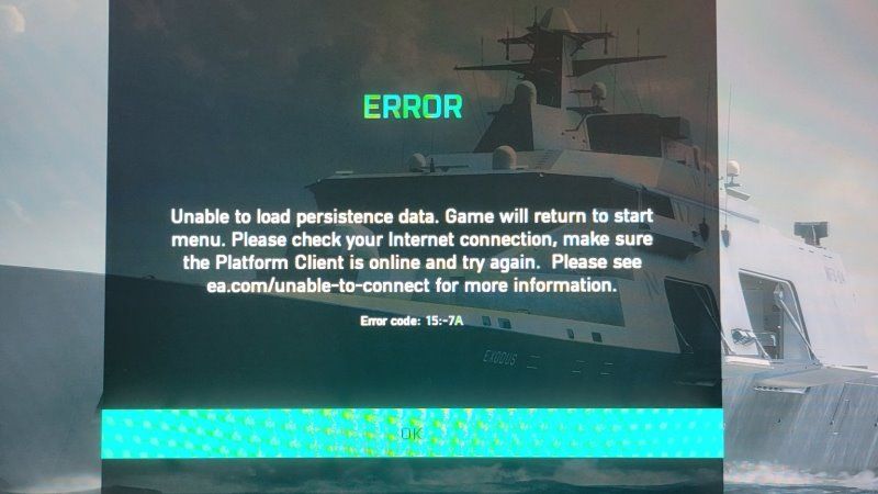 battlefield 2042 error 2002g, unable to load persistence data