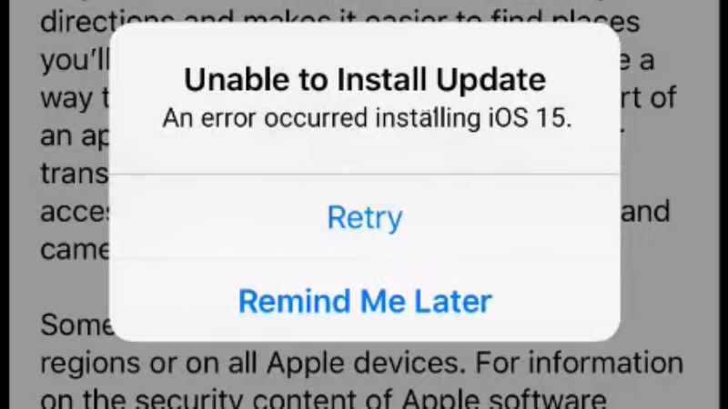 fix an error occurred installing ios 15