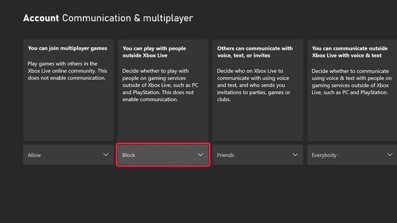 how to disable crossplay on Xbox
