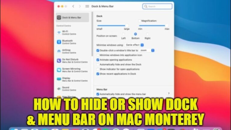 how to hide or show dock and menu bar on mac monterey