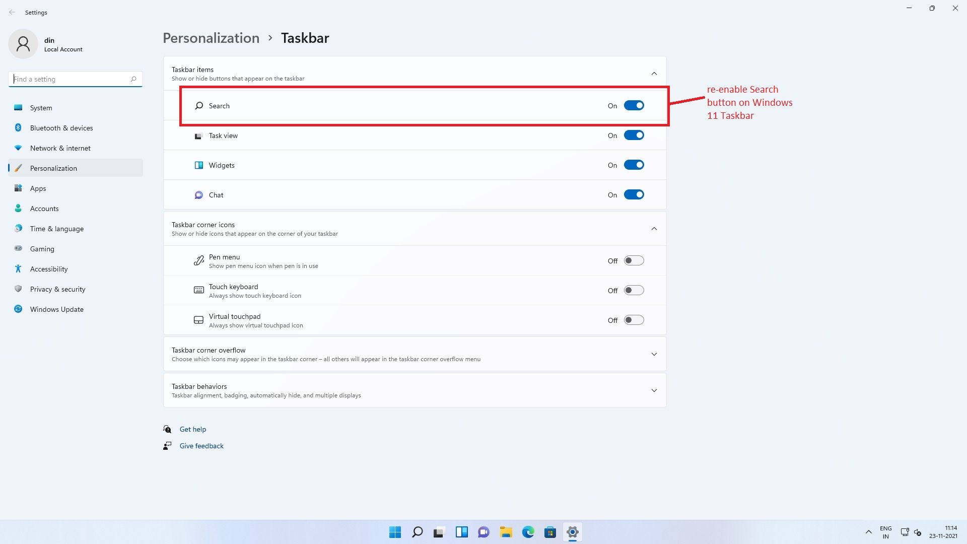 how to unhide search button on windows 11 taskbar