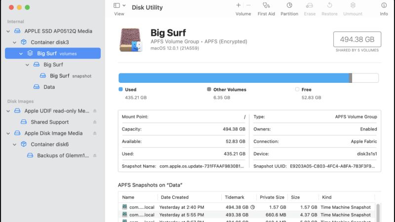 manage apfs time machine snapshots in macos monterey