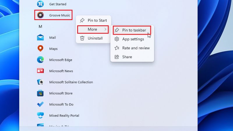 pin any app to the taskbar in windows 11