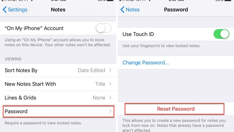 reset forgot apple notes password on ios 15