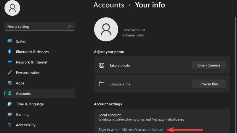 connect local account with microsoft account in windows 11