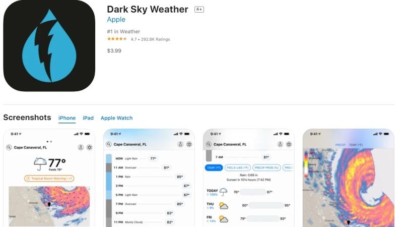 dark sky weather best weather app for iphone