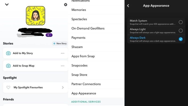 enable dark mode in snapchat