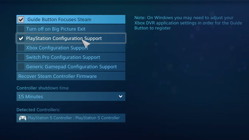 ps5 steam settings
