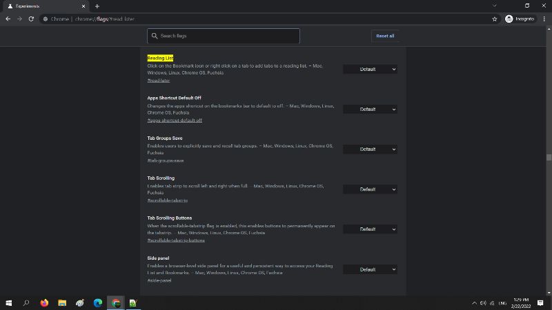 disable reading list from google chrome