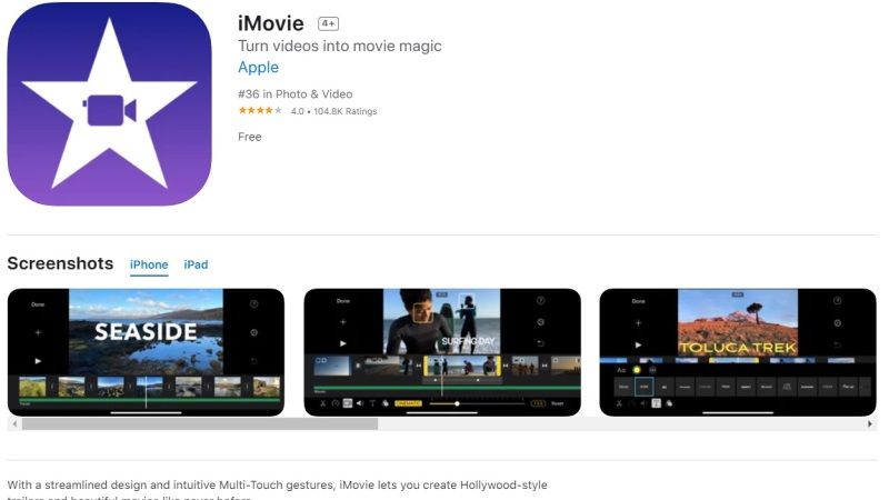 imovie - best free video editing app for iphone