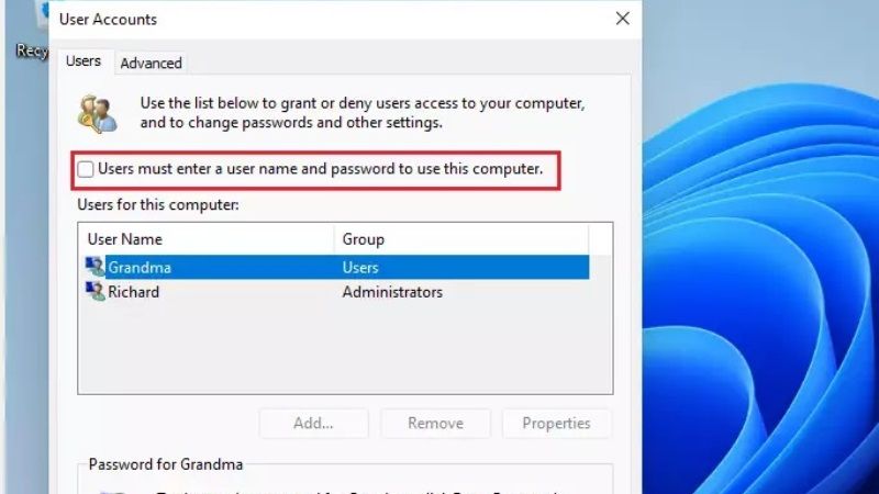 remove login password on windows 11