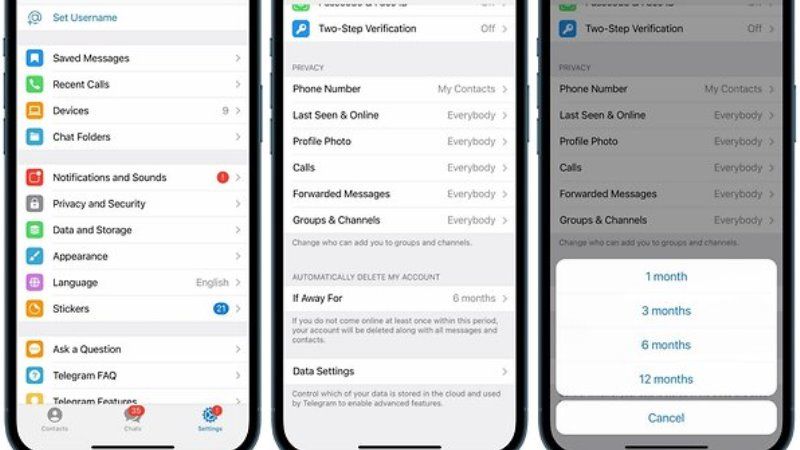 delete telegram account on ios device