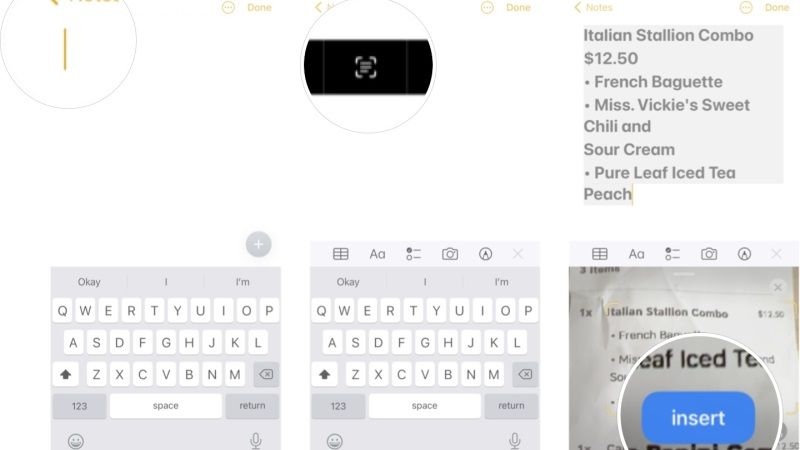 scan text into notes on iphone