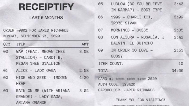 get receipts for your top music tracks in spotify using receiptify