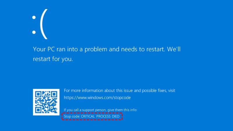 fix critical process died error in windows 10
