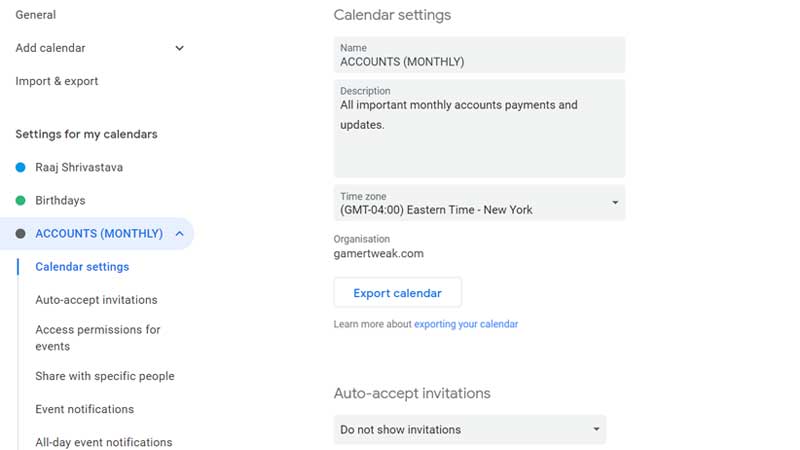 Google Calendar Sharing