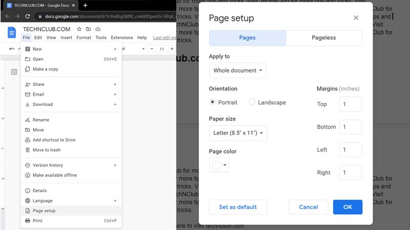 Google Docs Page Setup