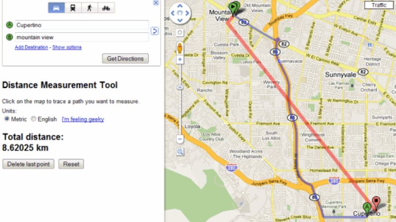 measure distance on google maps