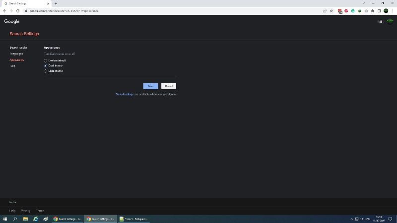 turn off dark mode on google
