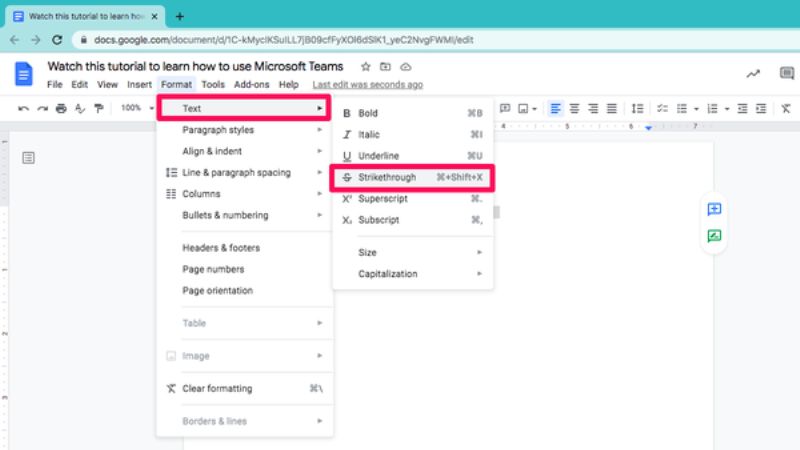 use strikethrough in google docs