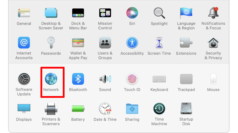 a step to check internal ip address through system preferences on macbook