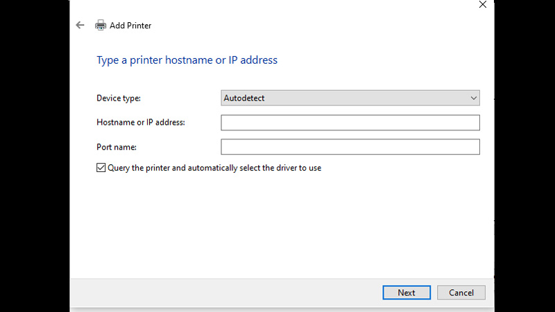 adding network printer using ip address