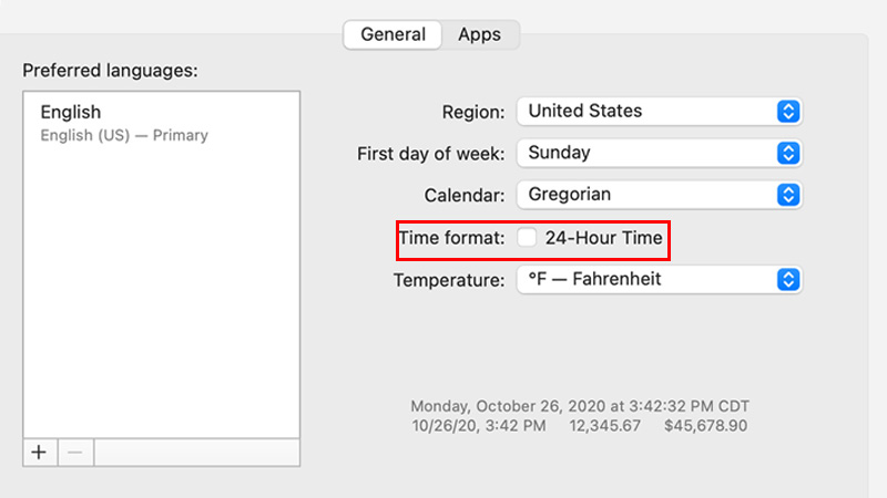 change 24 hour clock to 12 hour am pm on mac