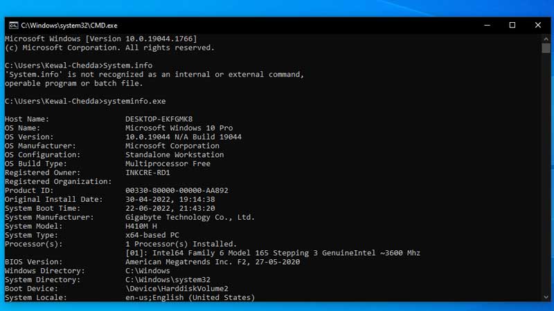 check latptop specs from cmd