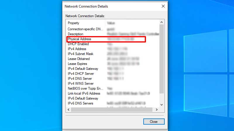 getting mac address control panel