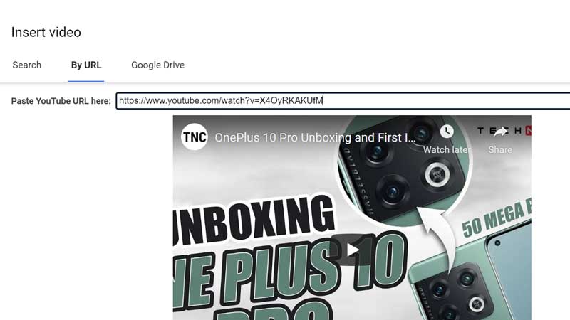 YT URL Google Slides