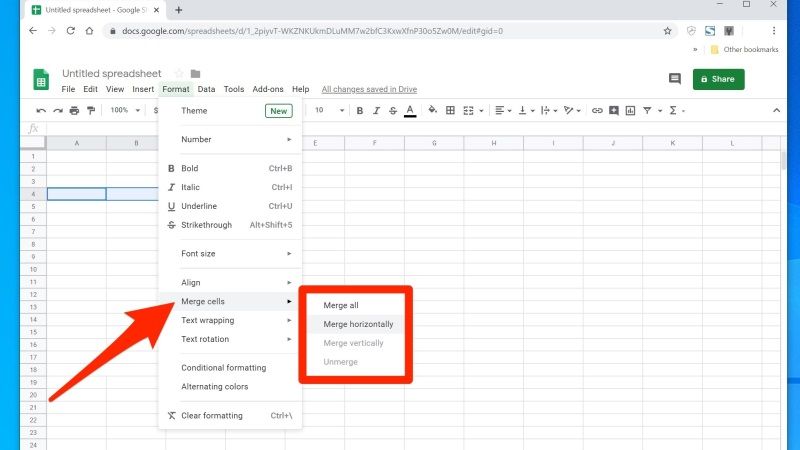 merge cells in google sheets