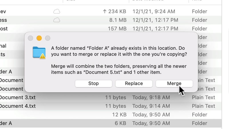 merge two folders on mac