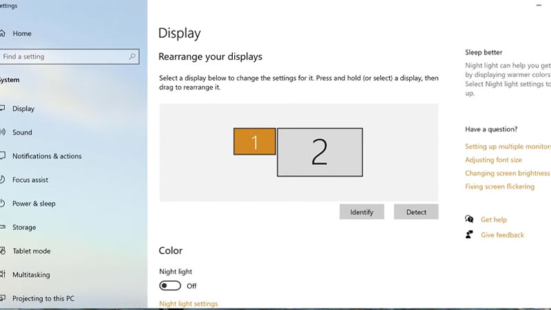 multiple display settings win 10