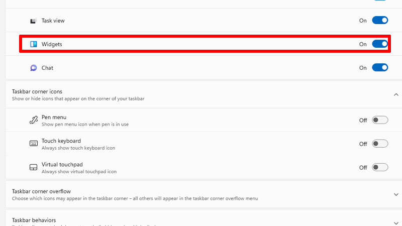 removing widgets settings