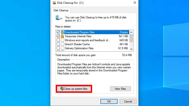 second step in disk cleanup app