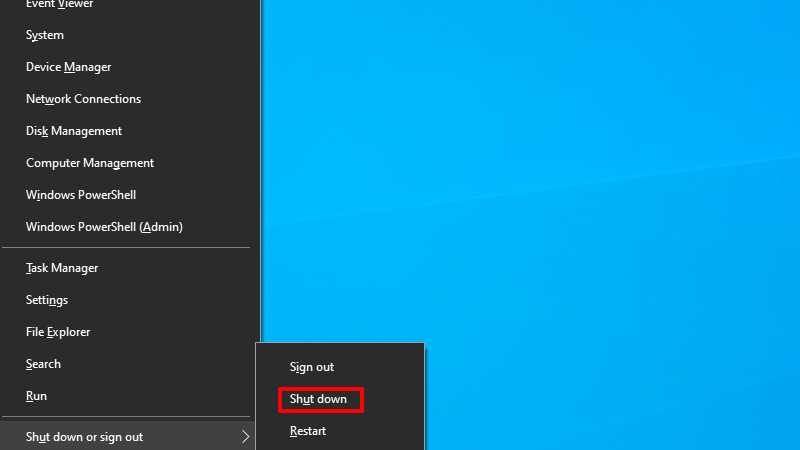 shut down windows 10 startup menu