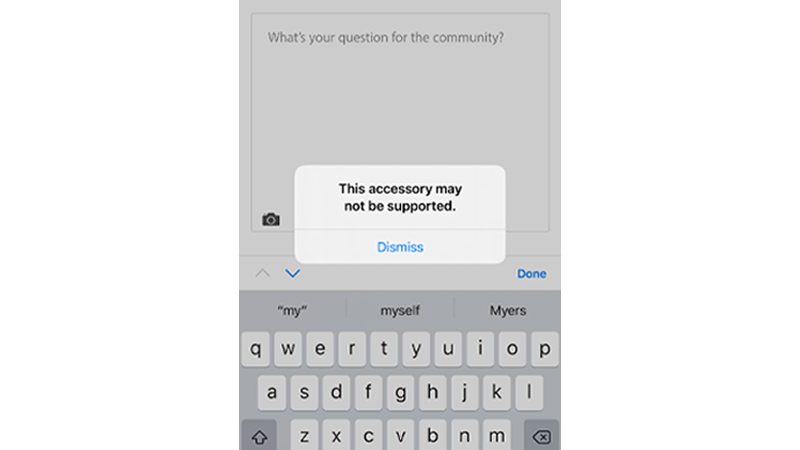 the error message displayed on the users device