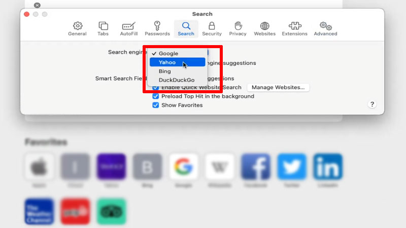 the final step to change search engine in safari on mac