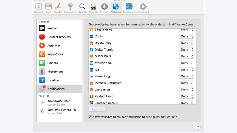 the notification settings on safari to enable push notification on macos monterey